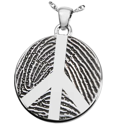 B&B Round Fingerprint Peace Sign Pendant