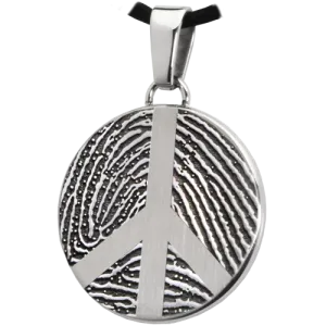 B&B Round Fingerprint Peace Sign Pendant