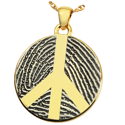 B&B Round Fingerprint Peace Sign Pendant