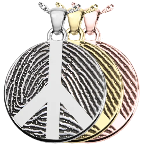 B&B Round Fingerprint Peace Sign Pendant