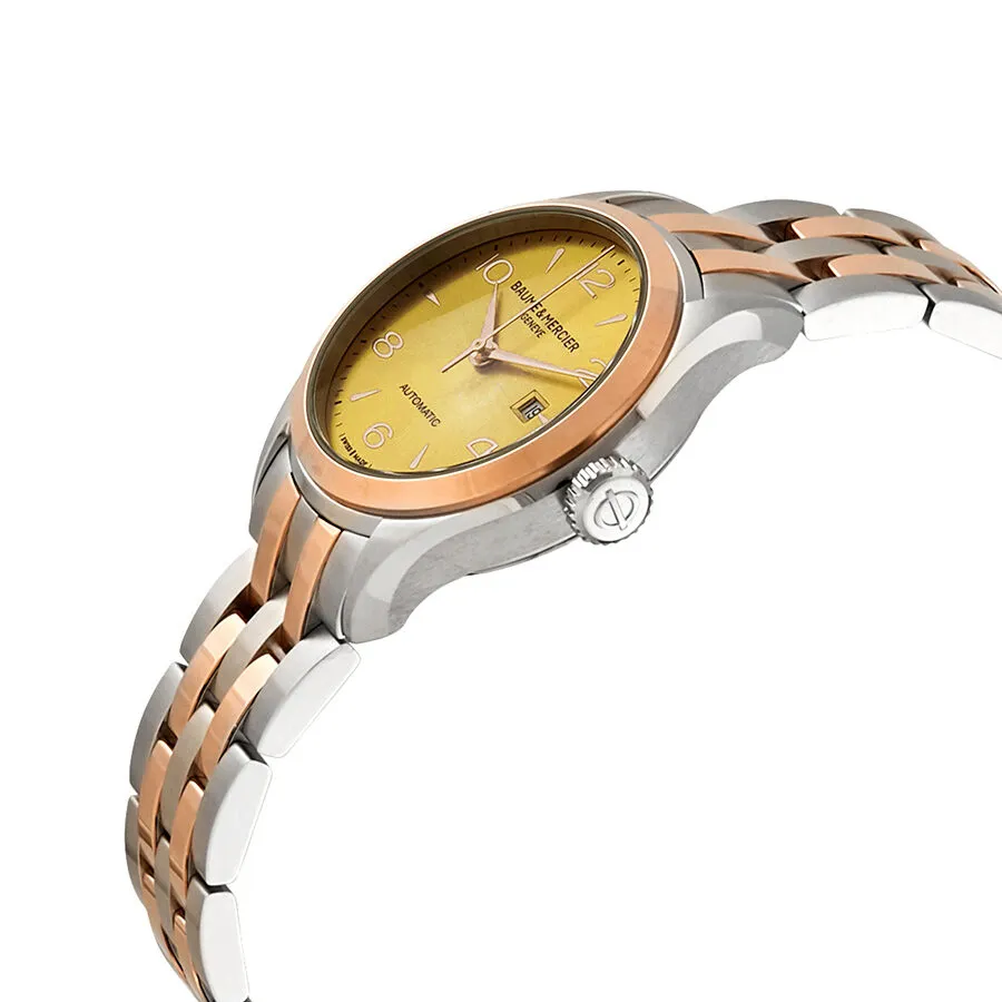 Baume et Mercier Clifton Automatic Gold Dial Ladies Steel and 18k Rose Gold Watch M0 A10351