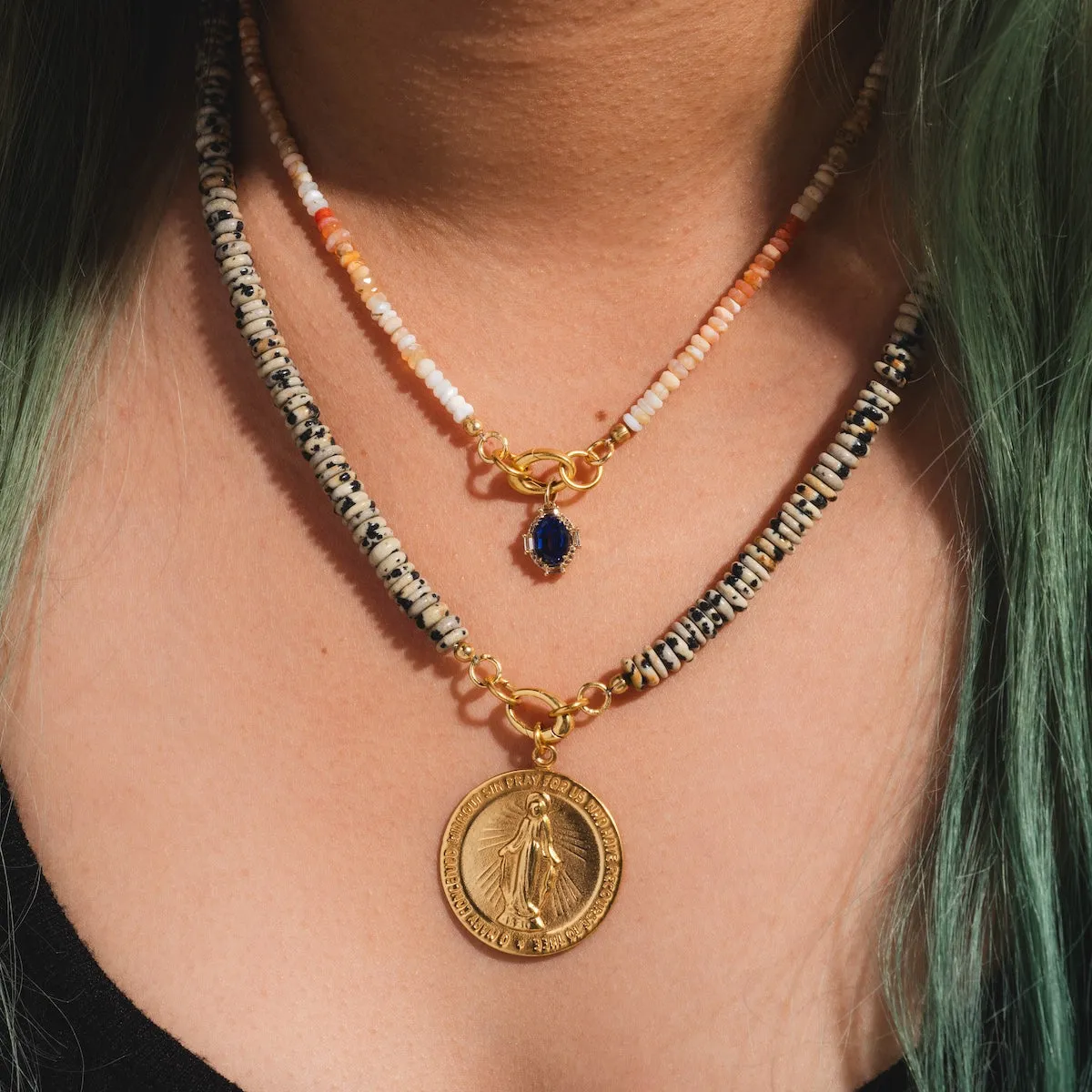 Beaded Gemstone Charm Holder Necklace