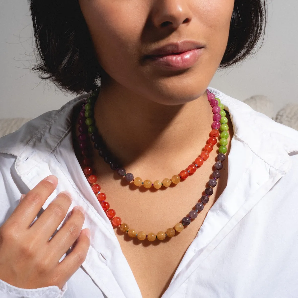 Beaded Gemstone Charm Holder Necklace