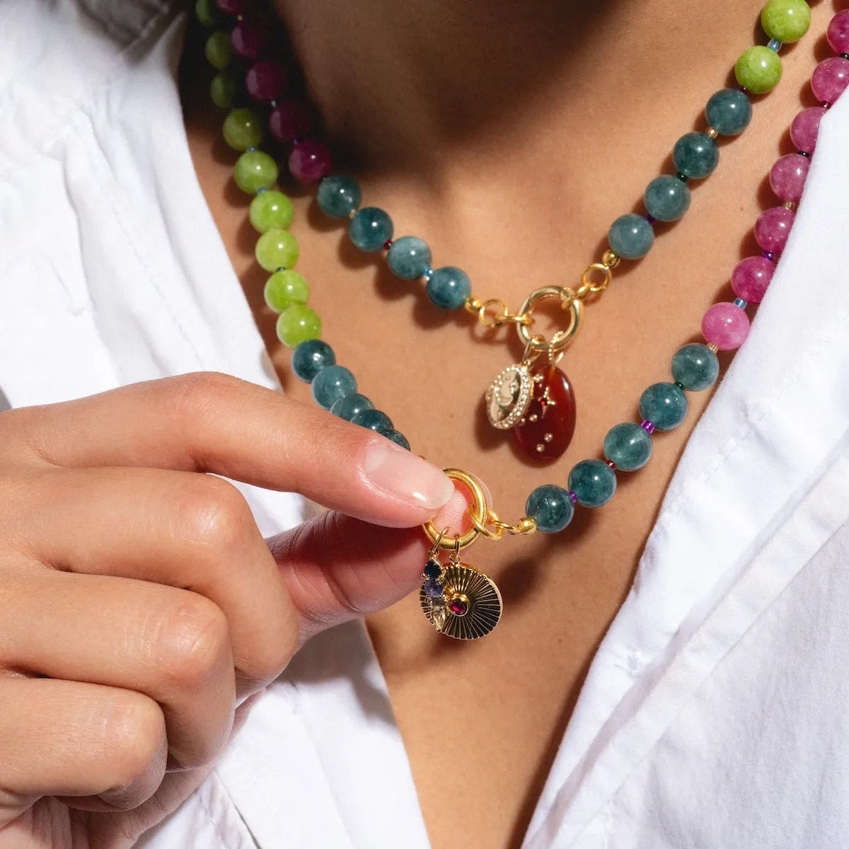 Beaded Gemstone Charm Holder Necklace