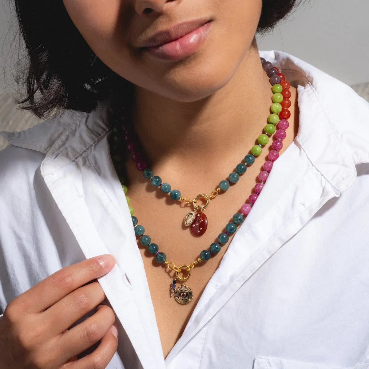 Beaded Gemstone Charm Holder Necklace