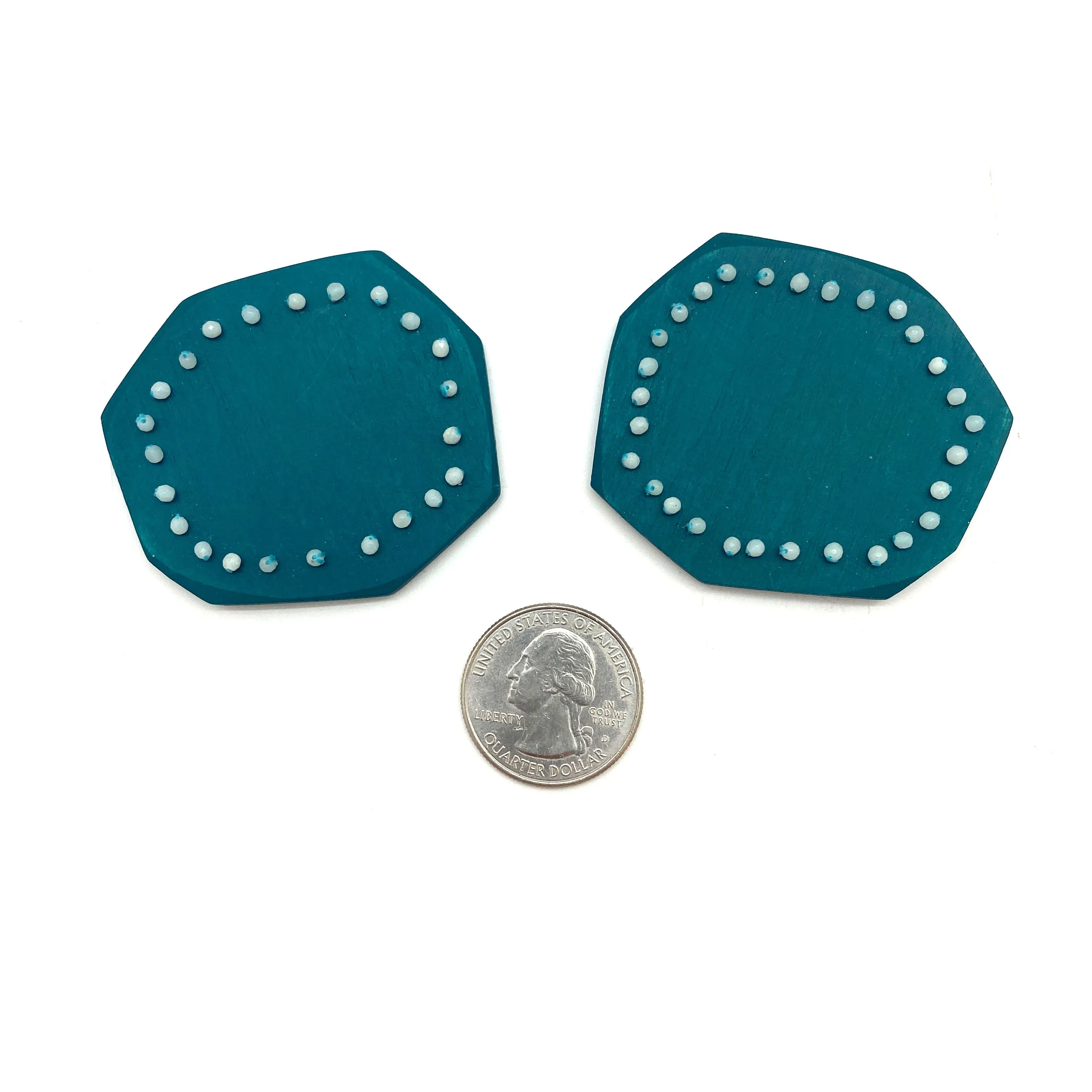 Beaded Paddle Studs - Teal