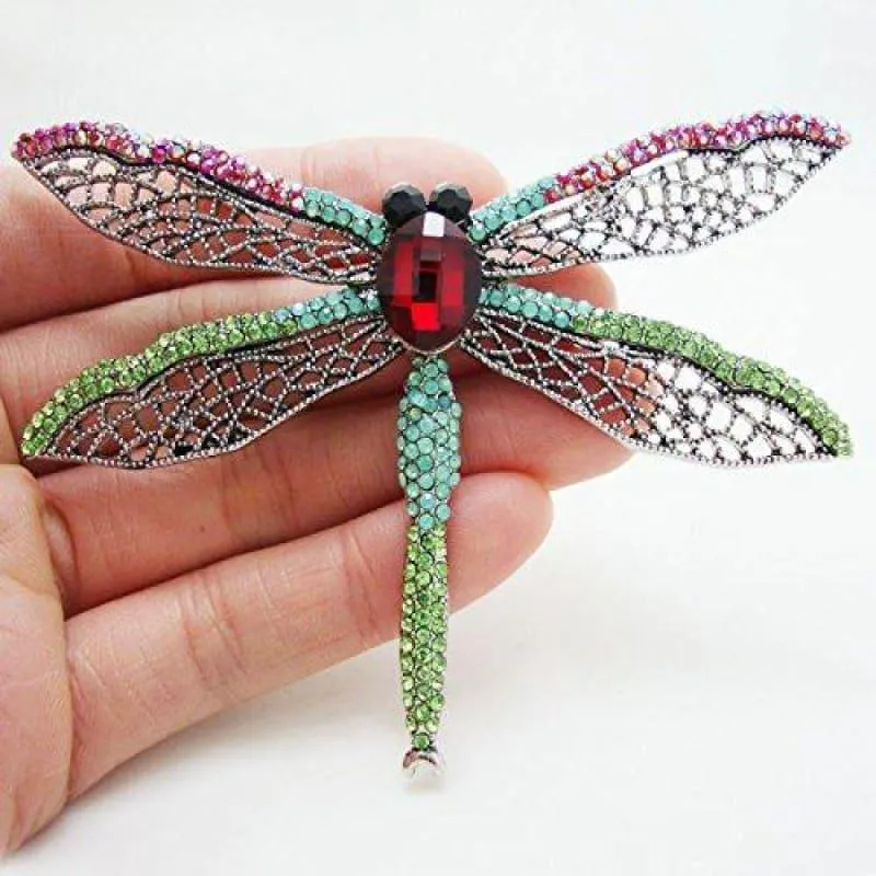 Beautiful Dragonfly Insect Multi-color Crystal Brooch Pin Pendant