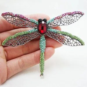 Beautiful Dragonfly Insect Multi-color Crystal Brooch Pin Pendant