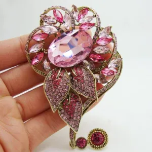 Beautiful Pink Flower Pendant Crystal Rhinestone Gold Tone Brooch Pin