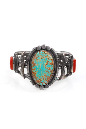 Benson Yazzie Unisex Kingman Turquoise and Coral Cuff