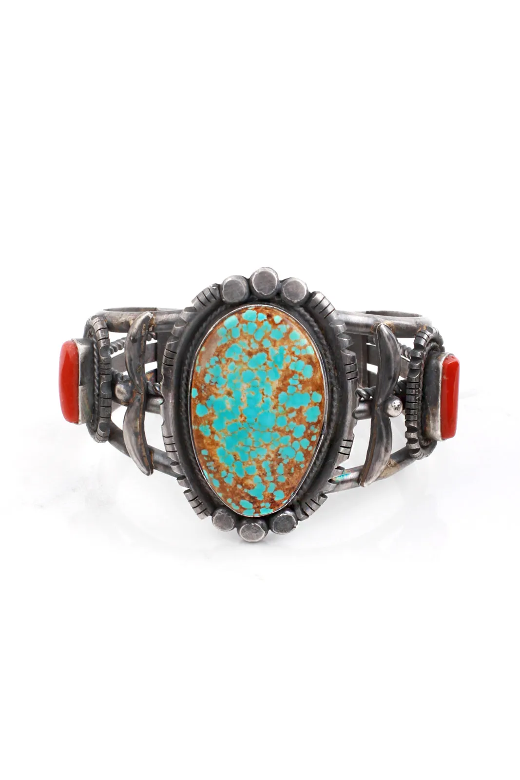 Benson Yazzie Unisex Kingman Turquoise and Coral Cuff