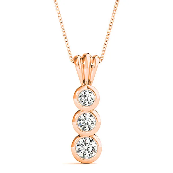 Bezel Set 0.50 ctw Round Diamond Three Stone Necklace Pendant