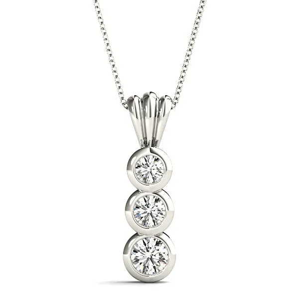 Bezel Set 0.50 ctw Round Diamond Three Stone Necklace Pendant