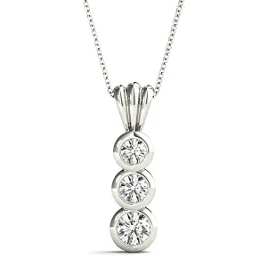 Bezel Set 0.50 ctw Round Diamond Three Stone Necklace Pendant