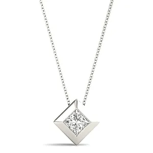 Bezel Set Princess Cut Diamond Solitaire Necklace Pendant