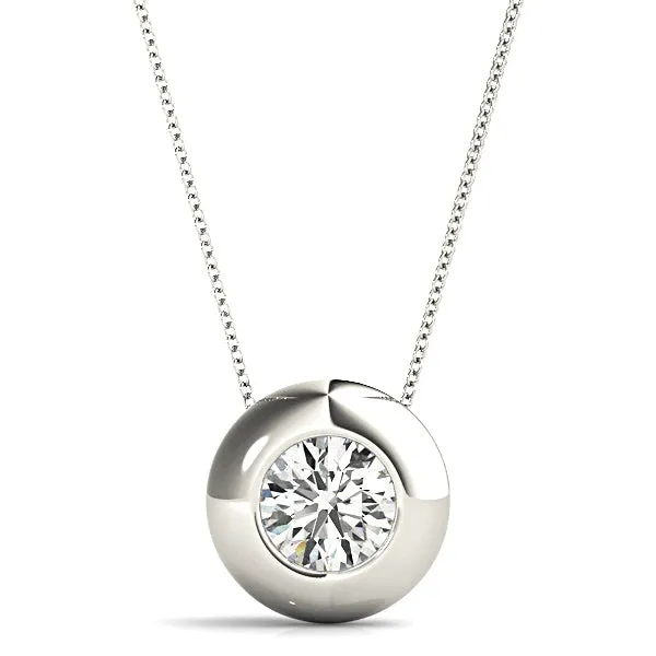 Bezel Set Round Diamond Solitaire Necklace Pendant