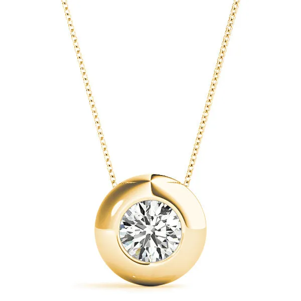 Bezel Set Round Diamond Solitaire Necklace Pendant