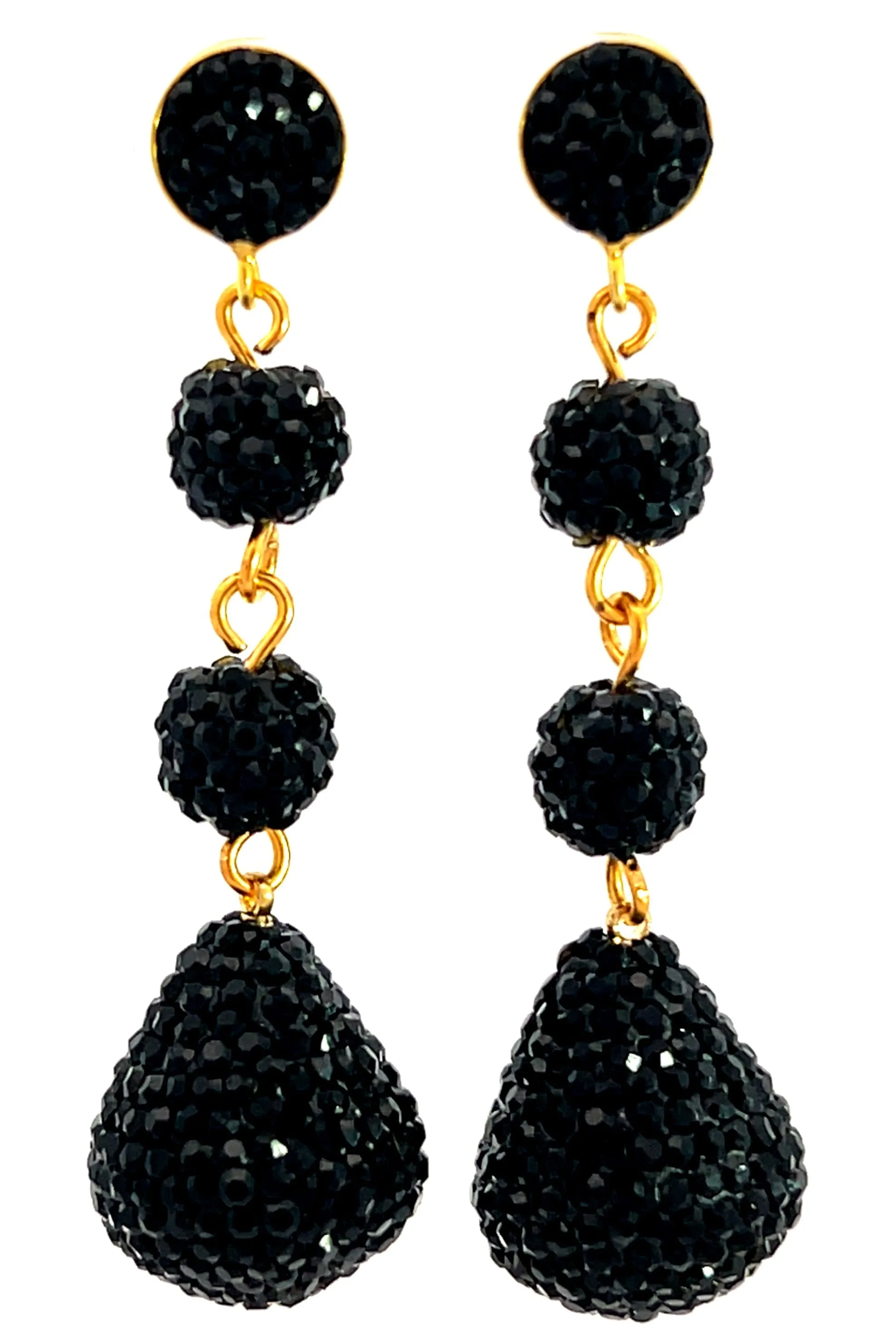 Black 925 Sterling Silver 3 Tier Crystal Earring