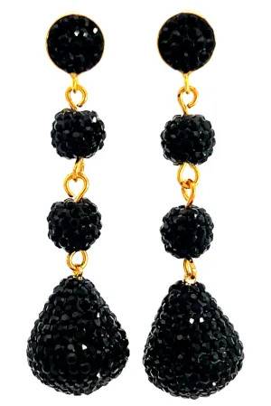 Black 925 Sterling Silver 3 Tier Crystal Earring