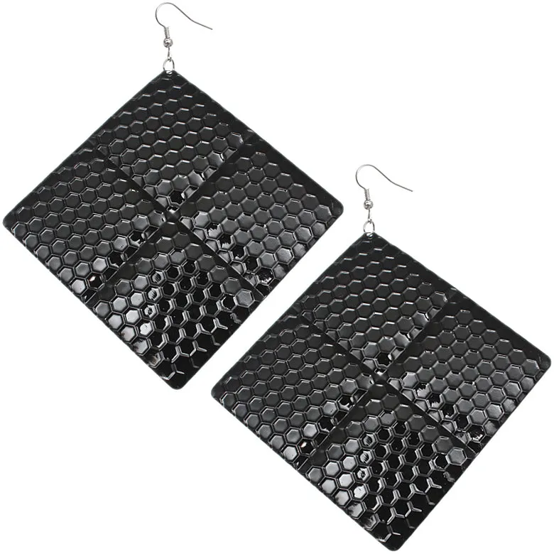 Black Oversized Hammered Honeycomb Pyramid Earrings