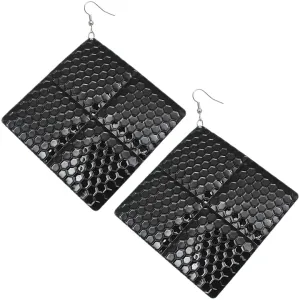 Black Oversized Hammered Honeycomb Pyramid Earrings