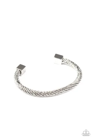Block It Out - Silver - Twisted Bar Paparazzi Men's Cuff Bracelet