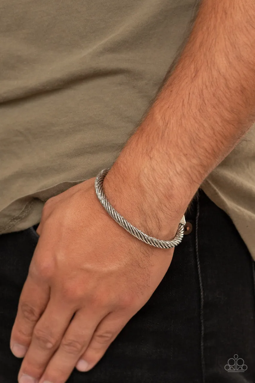 Block It Out - Silver - Twisted Bar Paparazzi Men's Cuff Bracelet
