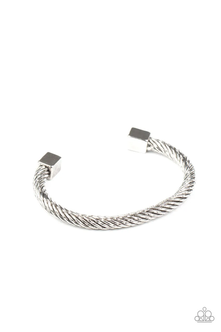 Block It Out - Silver - Twisted Bar Paparazzi Men's Cuff Bracelet