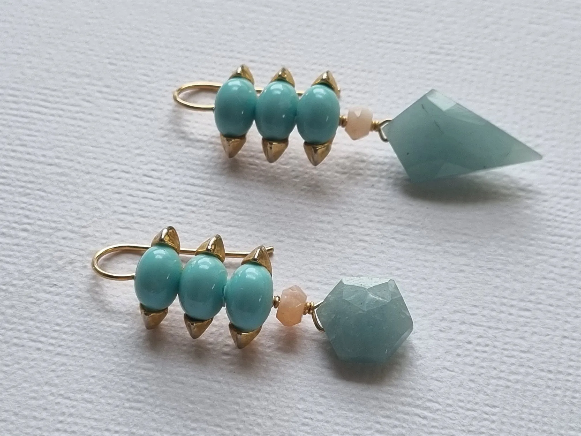 blue cotton candy | turquoise blue link pink opal aquamarine spike asymmetric earrings