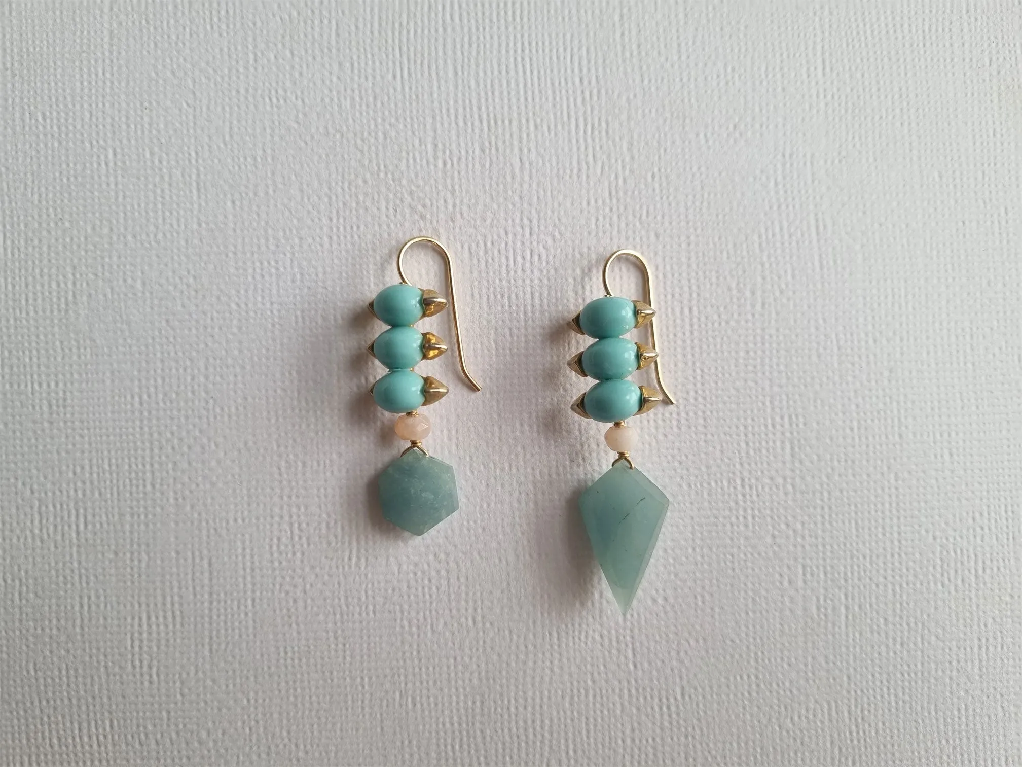 blue cotton candy | turquoise blue link pink opal aquamarine spike asymmetric earrings