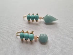 blue cotton candy | turquoise blue link pink opal aquamarine spike asymmetric earrings