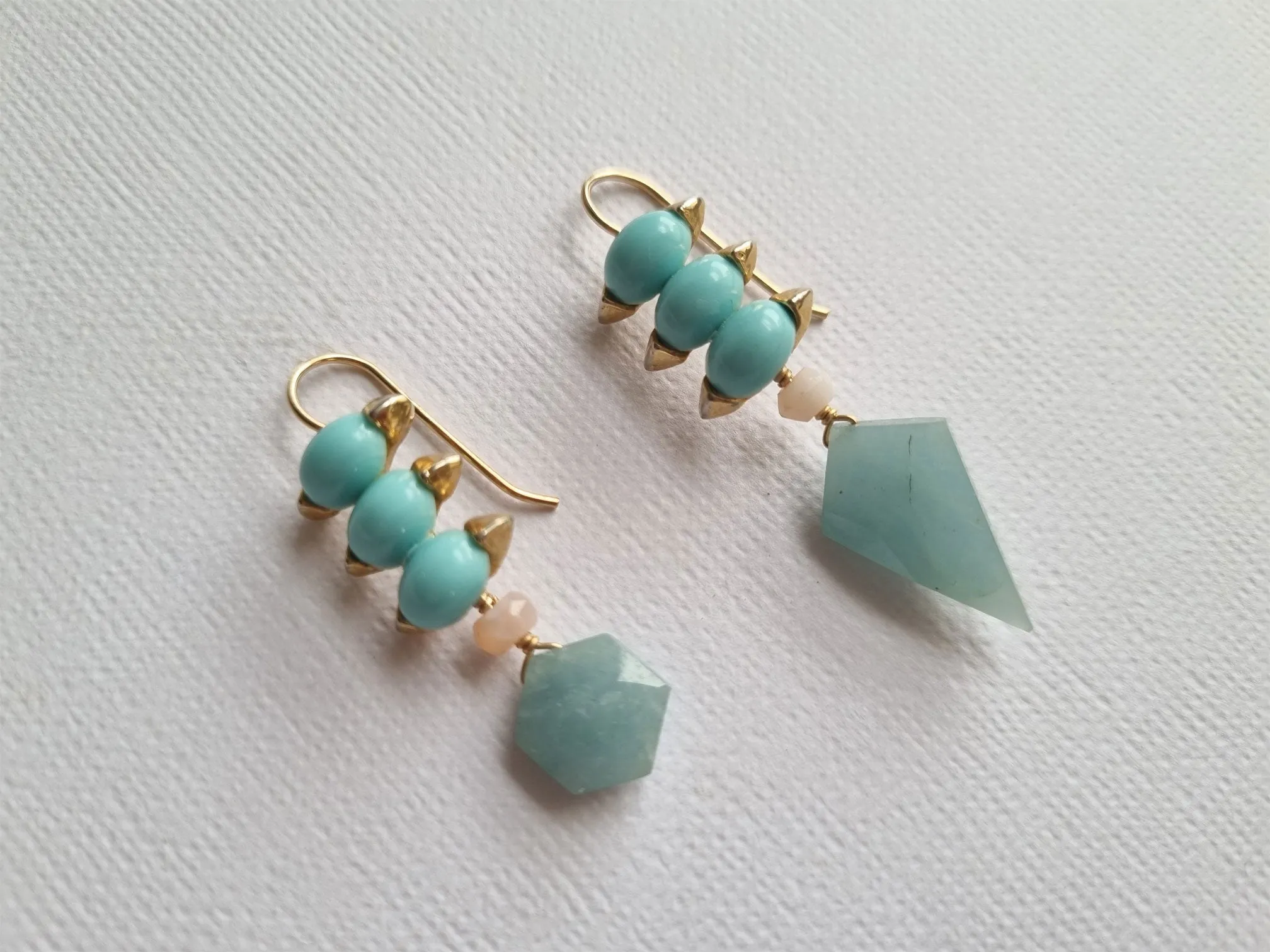 blue cotton candy | turquoise blue link pink opal aquamarine spike asymmetric earrings