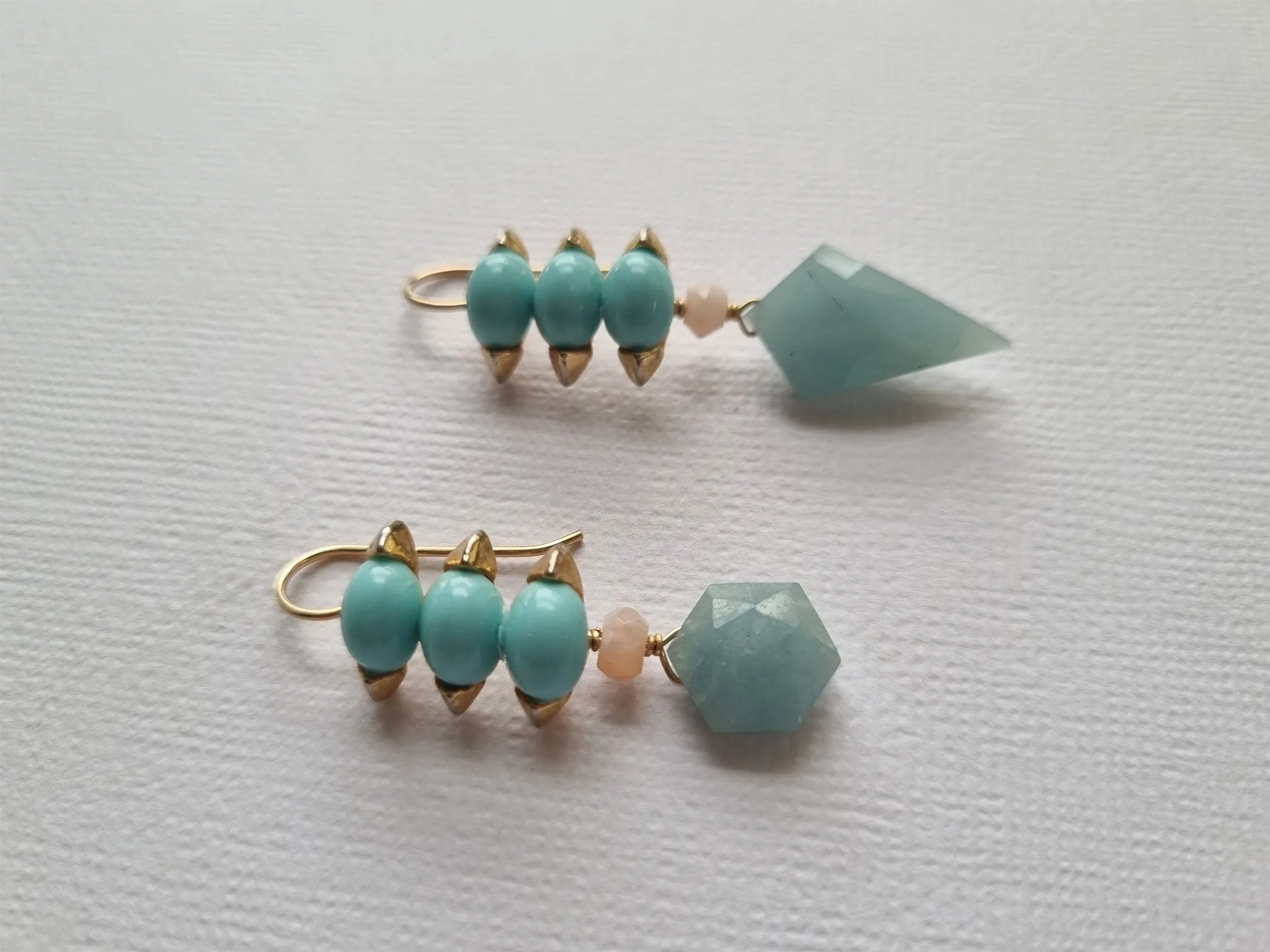blue cotton candy | turquoise blue link pink opal aquamarine spike asymmetric earrings