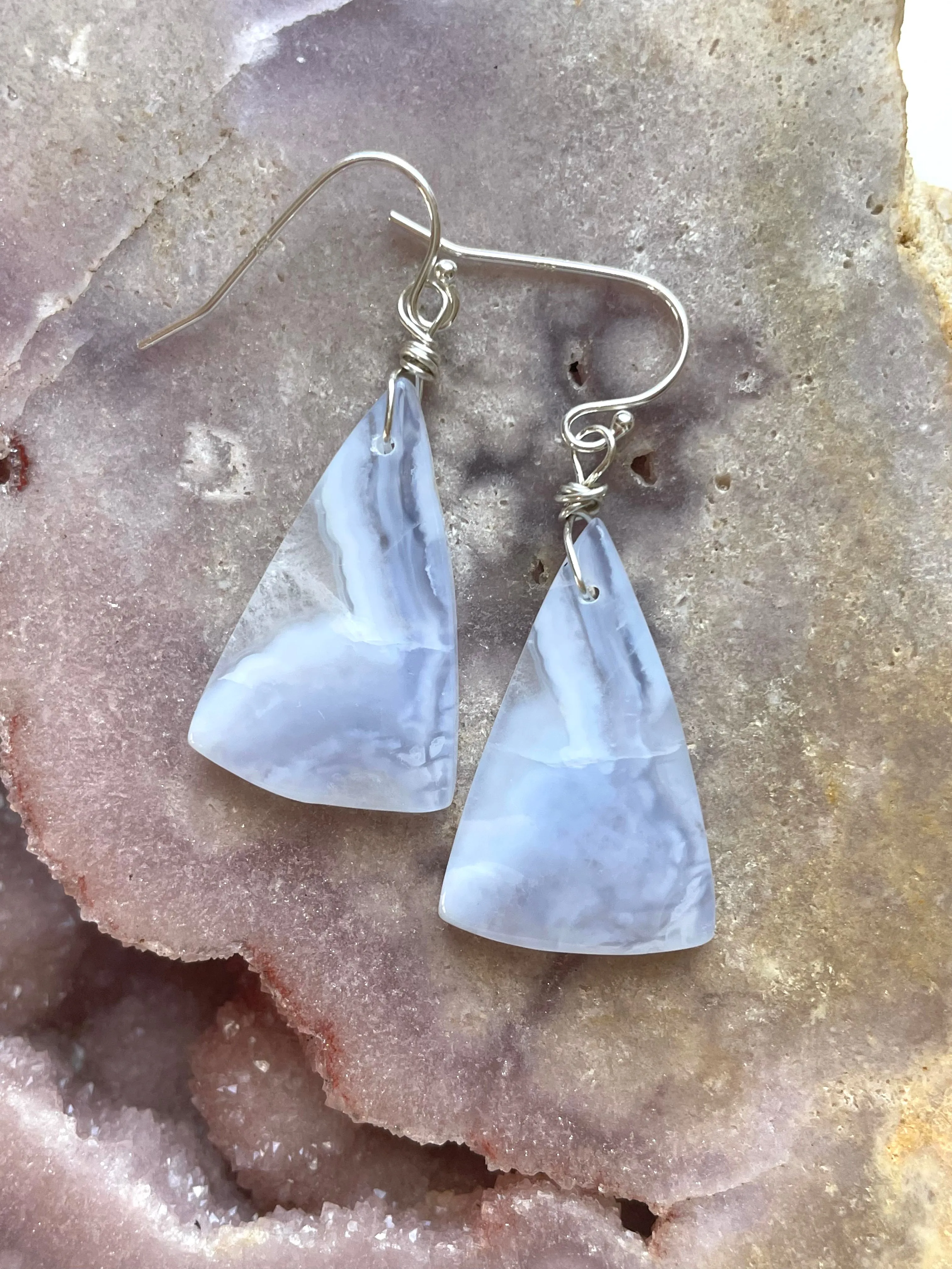 Blue Lace Agate Statement Earrings Sterling Silver