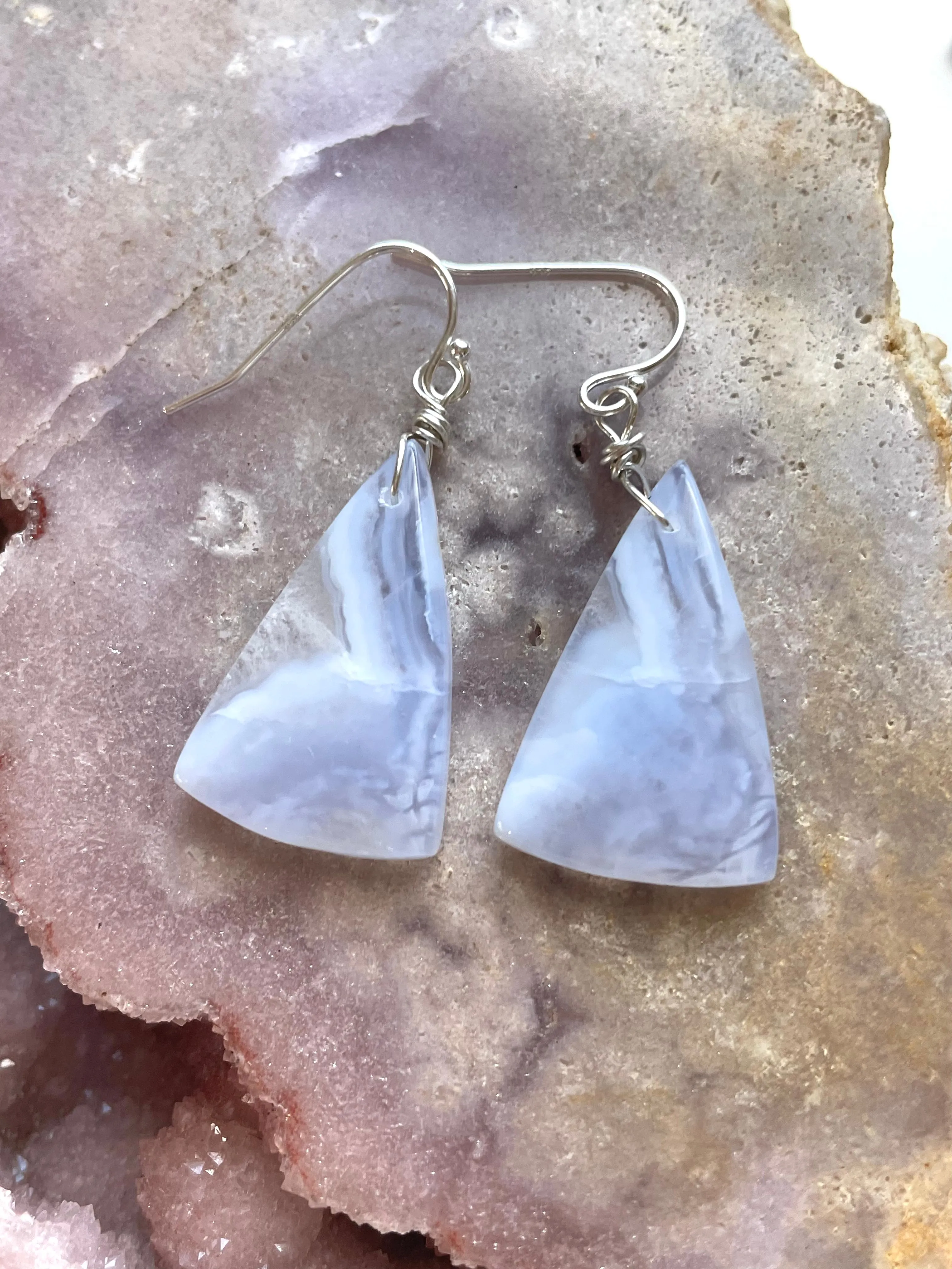 Blue Lace Agate Statement Earrings Sterling Silver