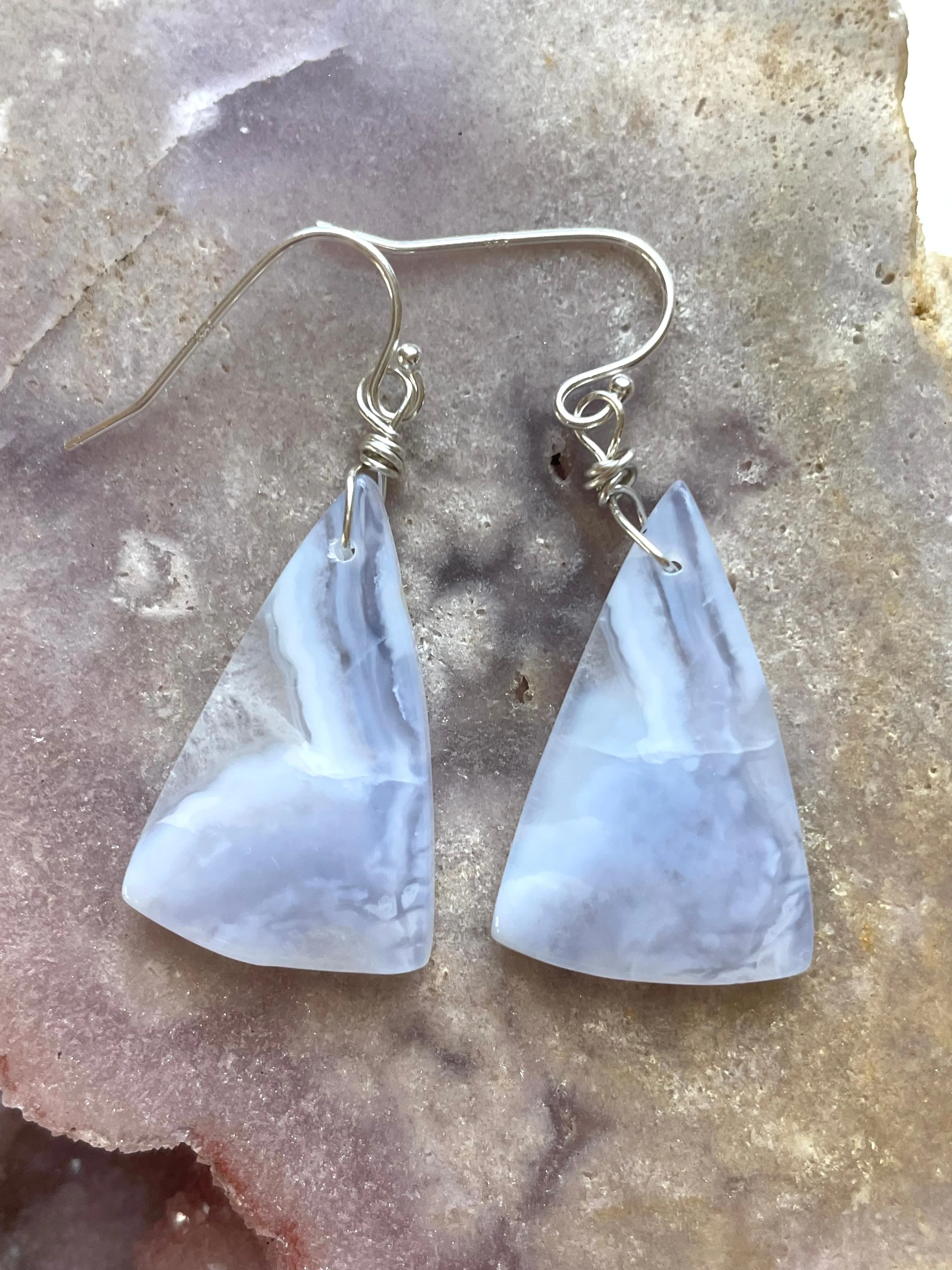 Blue Lace Agate Statement Earrings Sterling Silver