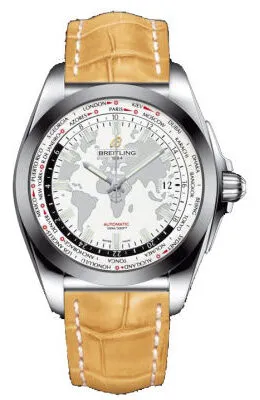 Breitling Galactic Unitime Antarctica White Dial Camel Leather Men's watch WB3510U0-A777CMCT WB3510U0/A777CMCT