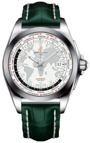 Breitling Galactic Unitime White Dial Green Leather Men's Watch WB3510U0-A777GRCD WB3510U0/A777GRCD
