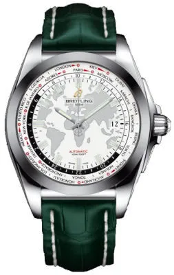 Breitling Galactic Unitime White Dial Green Leather Men's Watch WB3510U0-A777GRCD WB3510U0/A777GRCD