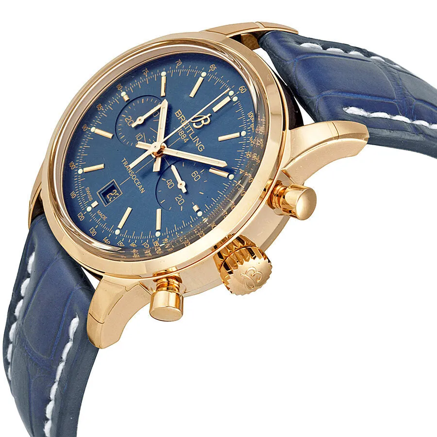 Breitling Transocean Chronograph 38 Blue Dial 18kt Rose Gold Men's Watch R4131012-C863BLCD R4131012/C863