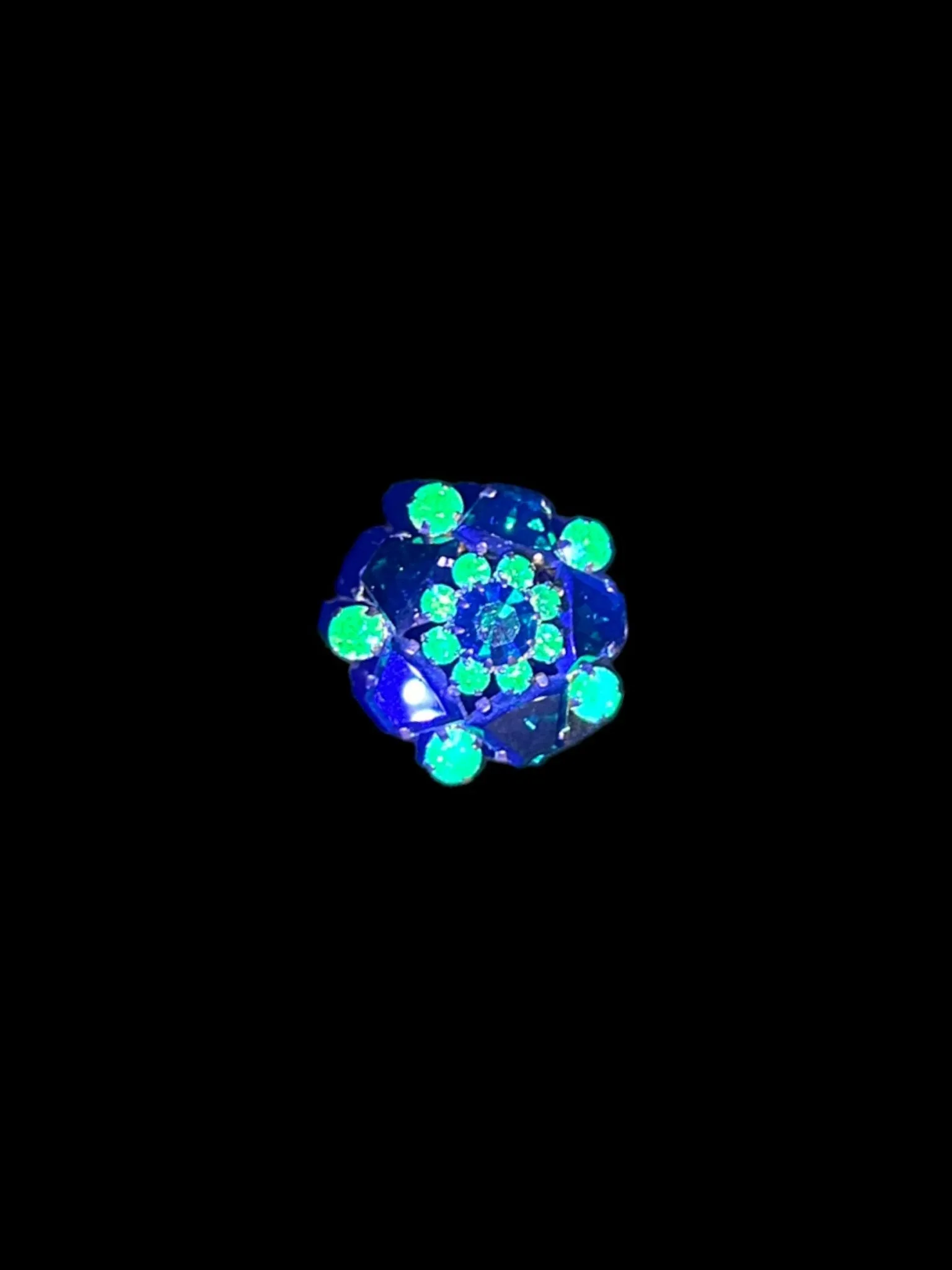 Bright Green Uranium Rhinestone Layered Flower Vintage Brooch