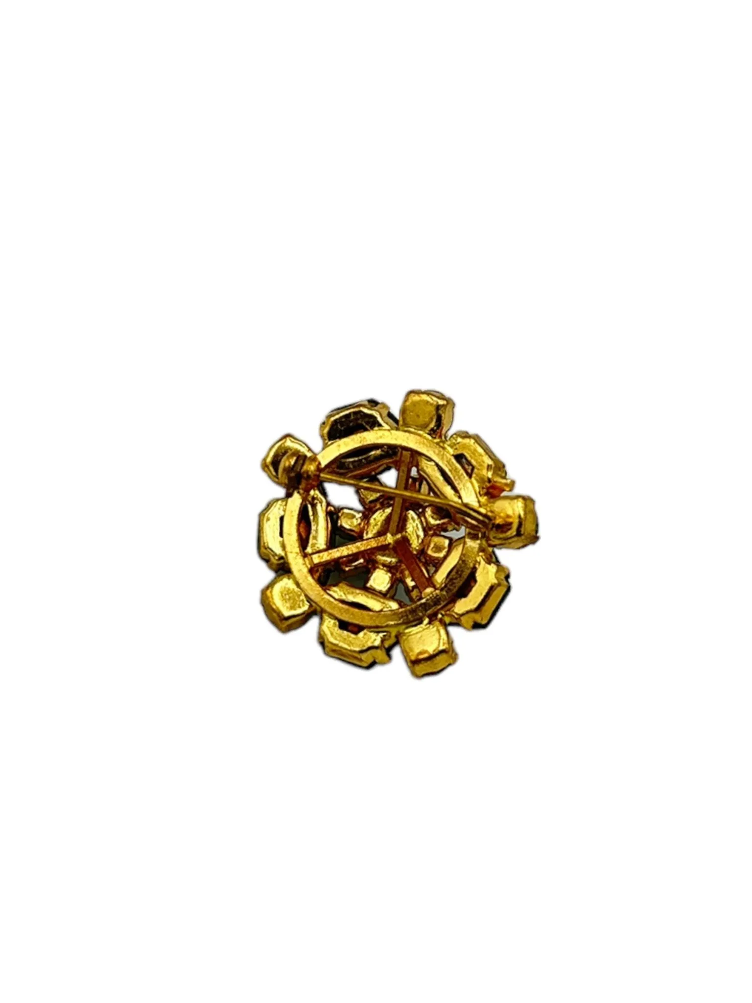 Bright Green Uranium Rhinestone Layered Flower Vintage Brooch