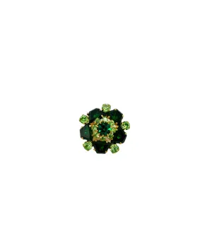 Bright Green Uranium Rhinestone Layered Flower Vintage Brooch