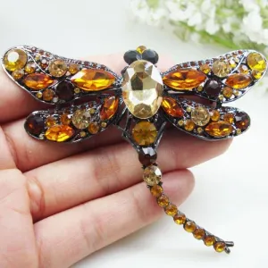 Brown Crystal Dragonfly Bird Woman Brooch Pin Rhinestone Animal Jewelry