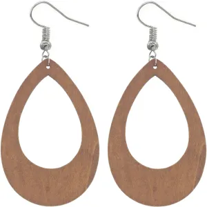 Brown Oversized Wooden Teardrop Earrings