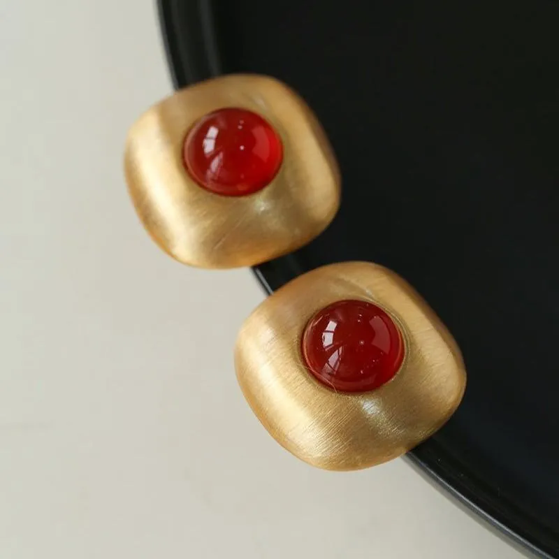 Brushed Geometric Pendant Agate Earrings