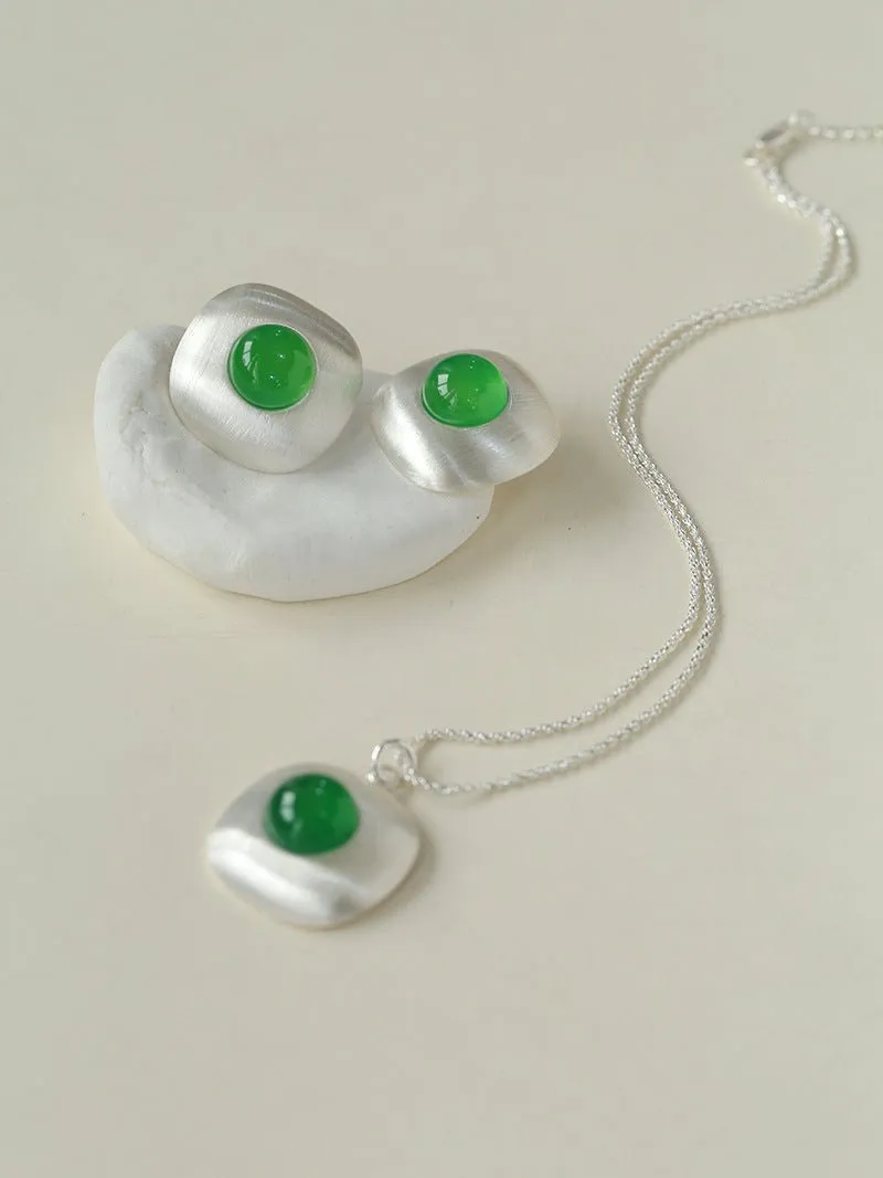 Brushed Geometric Pendant Agate Earrings
