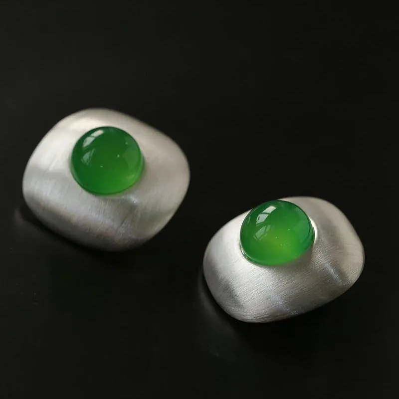 Brushed Geometric Pendant Agate Earrings