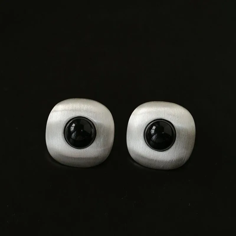 Brushed Geometric Pendant Agate Earrings