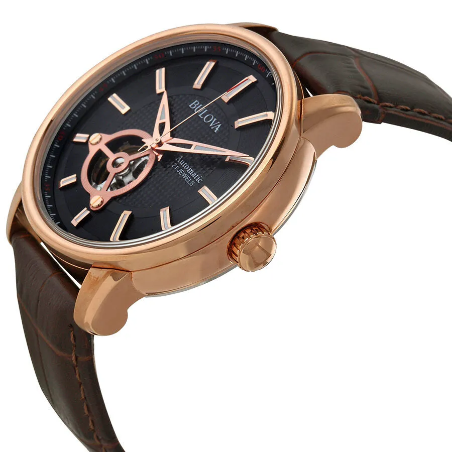 Bulova Mechanical Black Dial Rose Gold-tone Men's Watch 97A109